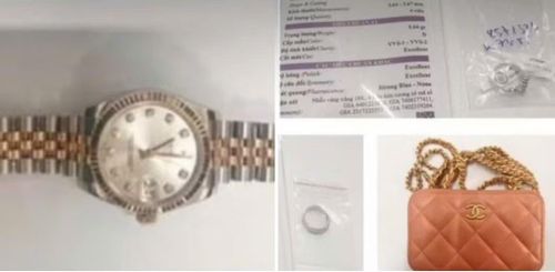 Đồng hồ Rolex, túi xách hàng hiệu và một số nữ trang quý đã được Cơ quan Công an thu hồi phục vụ điều tra.