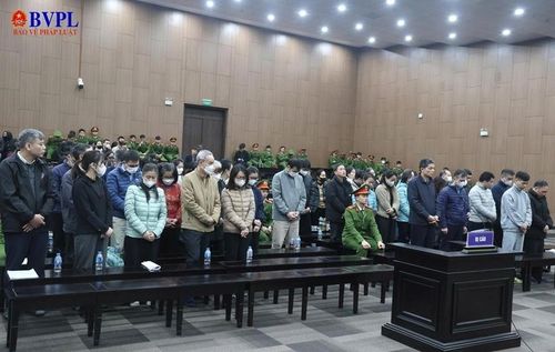  Các bị cáo tại phiên tòa sơ thẩm.