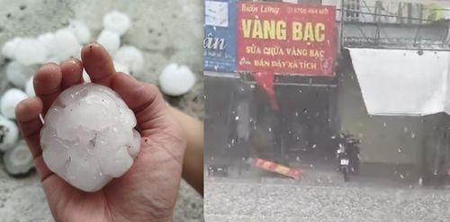 Mưa đá rơi trắng trời ở tỉnh Điện Biên, kích cỡ viên đá bằng lòng bàn tay. Ảnh NDCC
