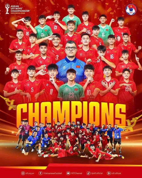 U17 Việt Nam cũng là đội vô địch nhiều nhất lịch sử giải U17 Đông Nam Á (với 4 lần lên ngôi) sau khi xuất sắc đánh bại Malaysia 3-0 ở trận chung kết. Ảnh: VFF.