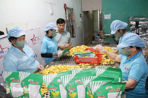 Bình Lộc chú trọng nâng tầm sản phẩm OCOP. Trong ảnh: Sản xuất mít sấy đạt chuẩn OCOP của Công ty TNHH Mít sấy Hưng Phát (phường Bình Lộc, thành phố Đồng Nai). Ảnh: Hải Quân