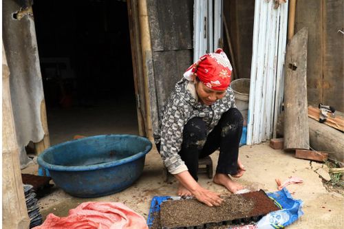 Bà Hoàng Thị Inh làm bầu đất chuẩn bị cho lứa dưa mới.
