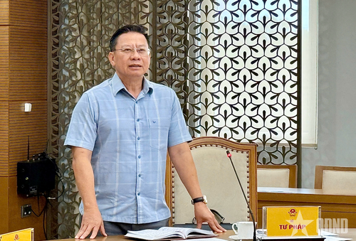  Thứ trưởng Bộ Tư pháp Nguyễn Thanh Ngọc phát biểu tại cuộc họp.