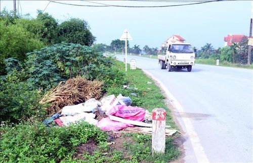 Một điểm tập kết rác tự phát tại xã Tiên Lữ, tỉnh Hưng Yên. Ảnh: Đinh Văn Nhiều/TTXVN