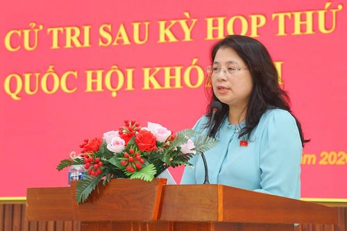 Đồng chí Trần Hồng Nguyên, Phó Chủ nhiệm Ủy ban Pháp luật và Tư pháp của Quốc hội phát biểu tại hội nghị tiếp xúc cử tri