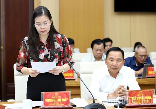 Giám đốc Sở Tài chính Vương Thị Bẩy báo cáo tình hình thực hiện Nghị quyết số 01/NQ-CP và tình hình kinh tế - xã hội tháng 4/2026.