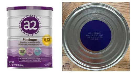 Sữa công thức nhãn hiệu a2 Platinum Premium USA dành cho trẻ từ 0-12 tháng tuổi do phát hiện có chứa độc tố (Ảnh: Znews)