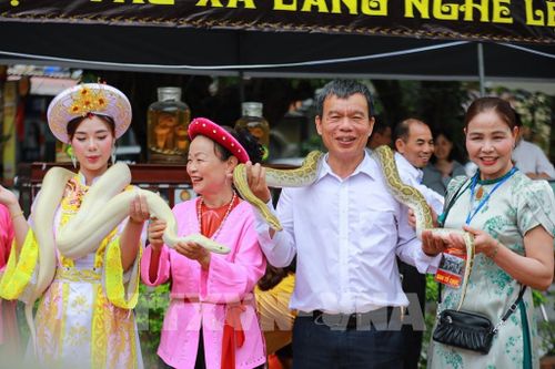 Rắng, trăn luôn là tâm điểm của Lễ hội làng Lệ Mật. Ảnh: Khánh Hòa - TTXVN