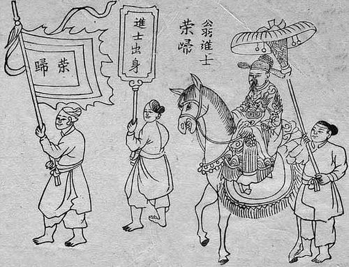 Cảnh võng lọng vinh quy bái tổ khích lệ các sĩ tử lên đường đi thi. 