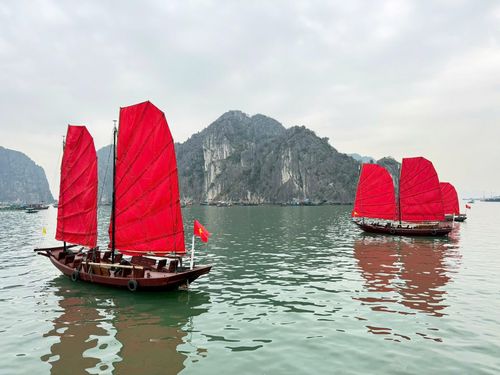Thuyền ba vách nổi bật trên Vịnh Hạ Long thời gian gần đây.