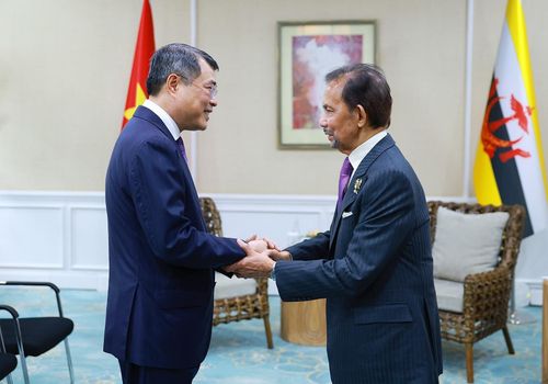 Thủ tướng Chính phủ Lê Minh Hưng gặp Quốc vương Brunei Haji Hassanal Bolkiah. Ảnh: Dương Giang – TTXVN