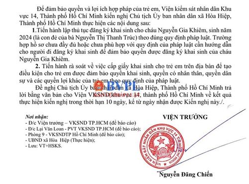  Văn bản kiến nghị của VKSND Khu vực 14.