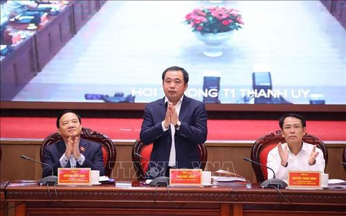 Ủy viện Bộ Chính trị, Bí thư Thành ủy Hà Nội Trần Đức Thắng dự hội nghị. Ảnh: Văn Điệp/TTXVN