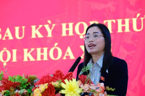 ĐBQH Cil Bri, Phó Giám đốc Sở Dân tộc và Tôn giáo tỉnh Lâm Đồng phát biểu, giải đáp các ý kiến cử tri quan tâm