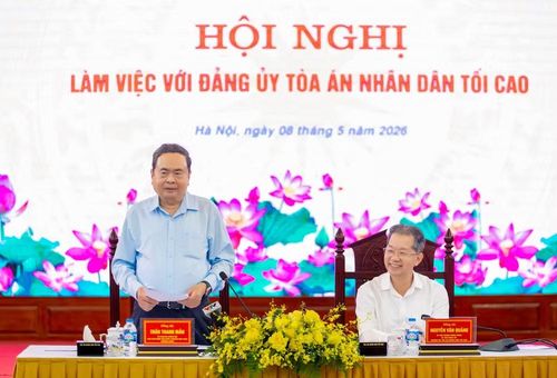 Chủ tịch Quốc hội Trần Thanh Mẫn, Trưởng Đoàn kiểm tra, giám sát số 11 của Bộ Chính trị phát biểu tại hội nghị. (Ảnh: DUY LINH)