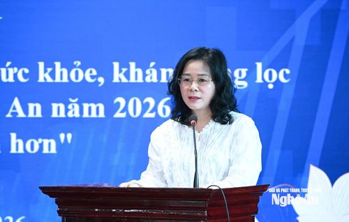Đồng chí Lê Thị Hoài Chung - Ủy viên BCH Đảng bộ tỉnh, Giám đốc Sở Y tế Nghệ An phát biểu tại hội nghị. Ảnh: Thành Cường