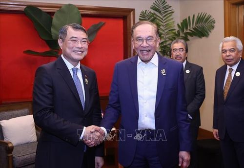 Thủ tướng Lê Minh Hưng gặp Thủ tướng Malaysia Anwar Ibrahim. Ảnh: Dương Giang/TTXVN