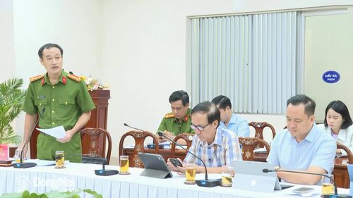Đại tá Nguyễn Huy Hải, Phó Giám đốc Công an thành phố Đồng Nai báo cáo về công tác xây dựng xã, phường không ma túy. Ảnh: Quốc Việt