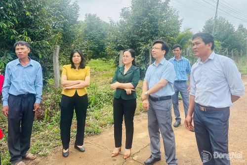 Đoàn công tác của Ban Tuyên giáo và Dân vận Thành ủy khảo sát thực địa các mô hình Dân vận khéo trên lĩnh vực kinh tế, xã hội của xã Phú Trung. Ảnh: Đào Nga