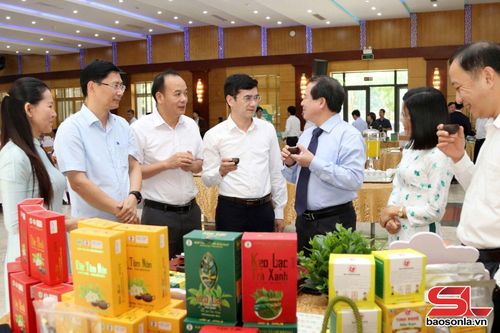 Các đại biểu thưởng thức sản phẩm Chè Thái Nguyên.