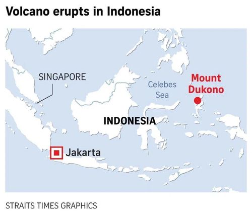 Vị trí núi lửa Dukono (Mount Dukono). Ảnh: Straits Times