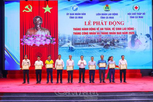 Phó Chủ tịch UBND tỉnh Huỳnh Chí Nguyện trao Bằng khen của Chủ tịch UBND tỉnh cho các cá nhân có thành tích tiêu biểu.