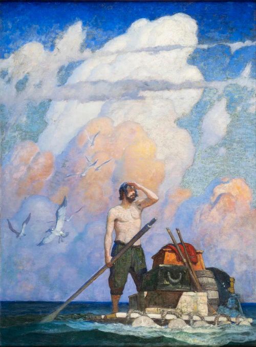 Bức “For a Mile, or Thereabouts, My Raft Went Very Well”, N.C. Wyeth, 1920, minh họa cho cuốn “Robinson Crusoe”, sẽ được trưng bày tại bảo tàng