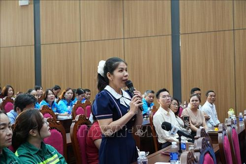 Đại diện công đoàn viên, người lao động phát biểu ý kiến tại Hội nghị. Ảnh: Anh Dũng/TTXVN
