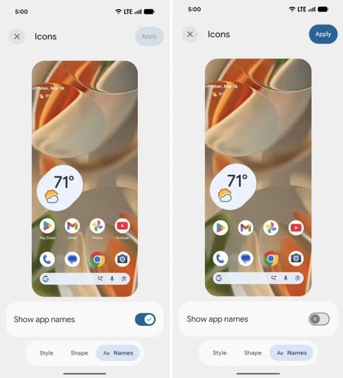 Về giao diện, Google bổ sung tùy chọn ẩn tên ứng dụng ngoài màn hình chính để tạo phong cách tối giản giống nhiều launcher cao cấp, đồng thời tách riêng nút Wi-Fi và dữ liệu di động trong bảng cài đặt nhanh sau nhiều năm bị người dùng phàn nàn vì quá bất tiện.