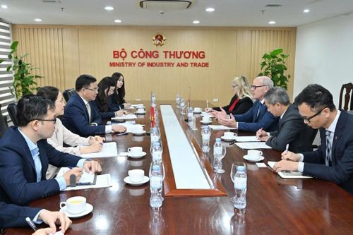 Bộ trưởng Bộ Công Thương Lê Mạnh Hùng tiếp xã giao Đại sứ Canada tại Việt Nam Jim Nickel ngày 11/5 tại Hà Nội. Ảnh: Bộ Công Thương