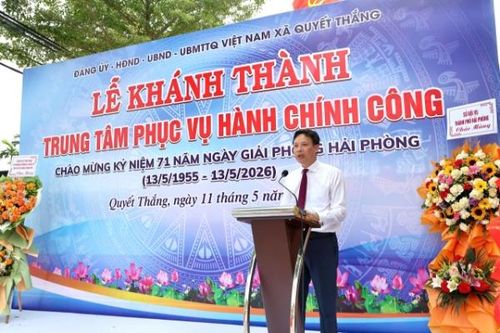 Ông Đặng Văn Khởi Chủ tịch UBND xã Quyết Thắng phát biểu tại lễ khánh thành.