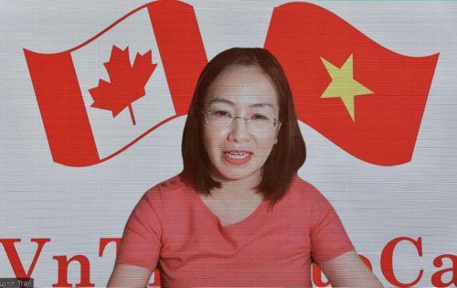  TS Trần Thu Quỳnh, Tham tán Thương mại, Trưởng Thương vụ Việt Nam tại Canada trình bày tham luận tại hội thảo. Nguồn: ảnh chụp màn hình. 