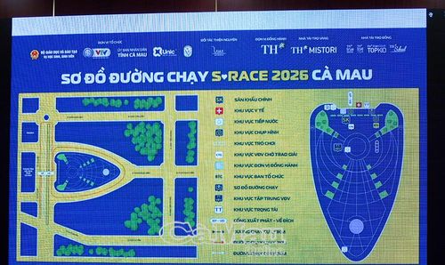 Phương án thiết kế sơ đồ đường chạy và các hạng mục phục vụ Giải chạy học sinh “S-Race 2026” tại Quảng trường Phan Ngọc Hiển. (Ảnh chụp màn hình)