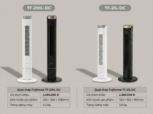 Hai phiên bản quạt tháp Fujihome với thiết kế phù hợp nhiều không gian nội thất. Ảnh minh họa: Fujihome