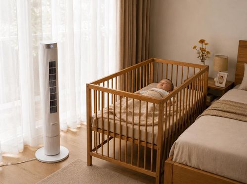 Quạt tháp SmartWind Fujihome vận hành êm ái, giữ giấc ngủ sâu cho trẻ nhỏ ban đêm. Ảnh minh họa: Fujihome