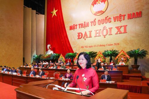 Ủy viên Bộ Chính trị, Bí thư Trung ương Đảng, Chủ tịch UBTƯ MTTQ Việt Nam Bùi Thị Minh Hoài phát biểu khai mạc Đại hội. 