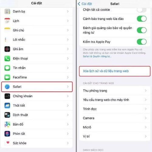 Chọn mục Xóa lịch sử và dữ liệu trang web