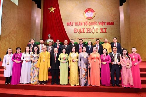 Các đại biểu tham dự phiên bế mạc Đại hội đại biểu Mặt trận Tổ quốc Việt Nam lần thứ XI. (Ảnh: Minh Đức/TTXVN)