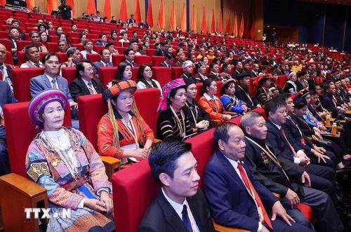 Các đại biểu dự phiên bế mạc Đại hội XI Mặt trận Tổ quốc Việt Nam. (Ảnh: Văn Điệp/TTXVN)