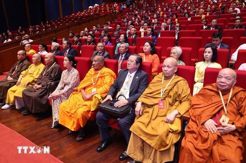Các đại biểu dự phiên bế mạc Đại hội XI Mặt trận Tổ quốc Việt Nam. (Ảnh: Văn Điệp/TTXVN)