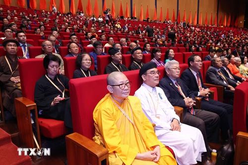 Các đại biểu dự phiên bế mạc Đại hội XI Mặt trận Tổ quốc Việt Nam. (Ảnh: Văn Điệp/TTXVN)