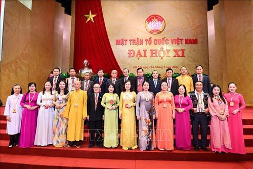 Các đại biểu tham dự phiên bế mạc Đại hội đại biểu Mặt trận Tổ quốc Việt Nam lần thứ XI. Ảnh: Minh Đức/TTXVN