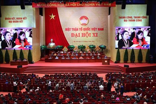 Quang cảnh phiên bế mạc Đại hội đại biểu Mặt trận Tổ quốc Việt Nam lần thứ XI. Ảnh: Minh Đức/TTXVN