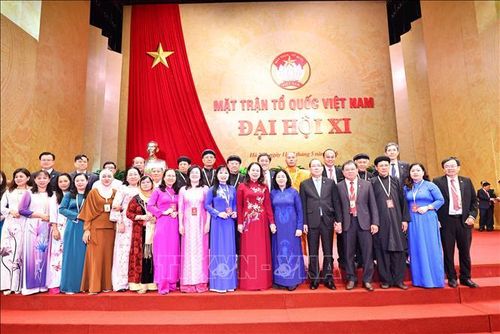 Các đại biểu tham dự phiên bế mạc Đại hội đại biểu Mặt trận Tổ quốc Việt Nam lần thứ XI. Ảnh: Minh Đức/TTXVN