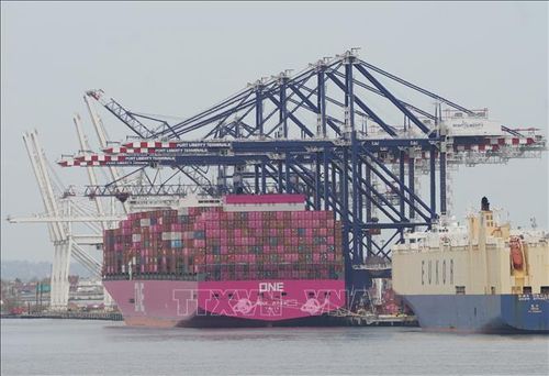 Tàu container cập cảng New York &amp; New Jersey, Mỹ. Ảnh: THX/TTXVN