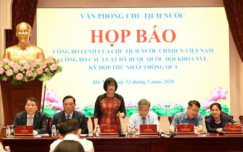 Thứ trưởng Bộ Tư pháp Đặng Hoàng Oanh phát biểu tại buổi họp báo