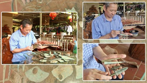 Ông Ngô Văn Phúc, xã Xuân Quang sưu tầm được những hiện vật của thời kỳ văn hóa Đông Sơn.