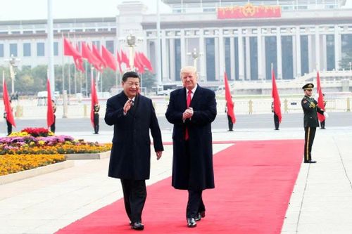 Chủ tịch Trung Quốc Tập Cận Bình tại lễ đón Tổng thống Mỹ Donald Trump tới thăm Bắc Kinh năm 2017. Ảnh: Tân Hoa Xã
