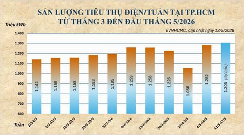 Dự báo lượng điện tiêu thụ của TP. Hồ Chí Minh trong tuần này (11-17/5) vẫn tiếp tục tăng