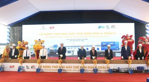 Lễ động thổ Nhà máy chế biến dừa Á Châu II (ACP2) tại Cụm công nghiệp Long Phước, tỉnh Vĩnh Long. (Ảnh: Báo Vĩnh Long).